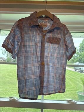 Blue Plaid Short-Sleeve Button-Down Shirt for Kids